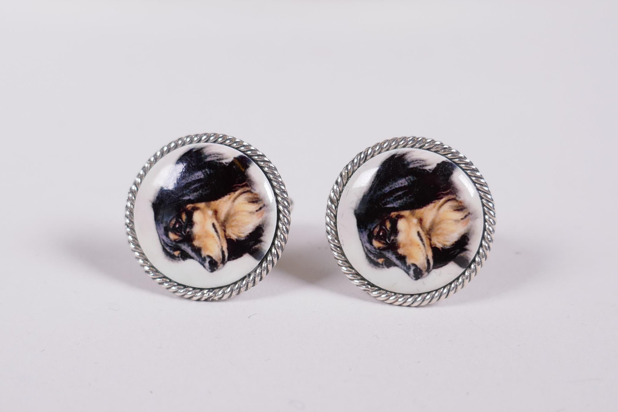A pair of silver and enamel cufflinks with dog's head decoration - Image 2 of 2