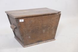 A C19th oak bin with cover, 22" x 13" x 12"
