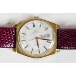 A vintage gentleman's wristwatch with gilt case, hands and batons, and having offset dial