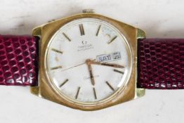 A vintage gentleman's wristwatch with gilt case, hands and batons, and having offset dial