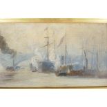 Shipping in the Pool of London, inscribed on frame plaque 'The Pool', Charles Dixon, oil on card