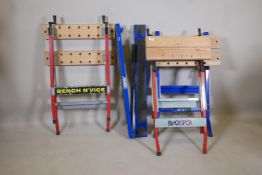 Three workmates by Blackspur, Bench Vice and Draper, together with a pair of Draper folding metal