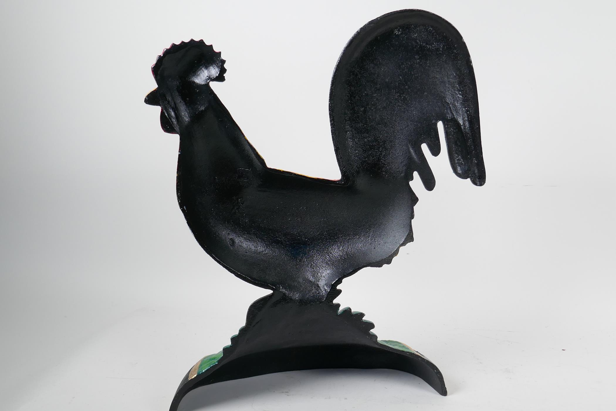 A painted cast iron doorstop in the form of a cockerel, 14" high - Image 2 of 2