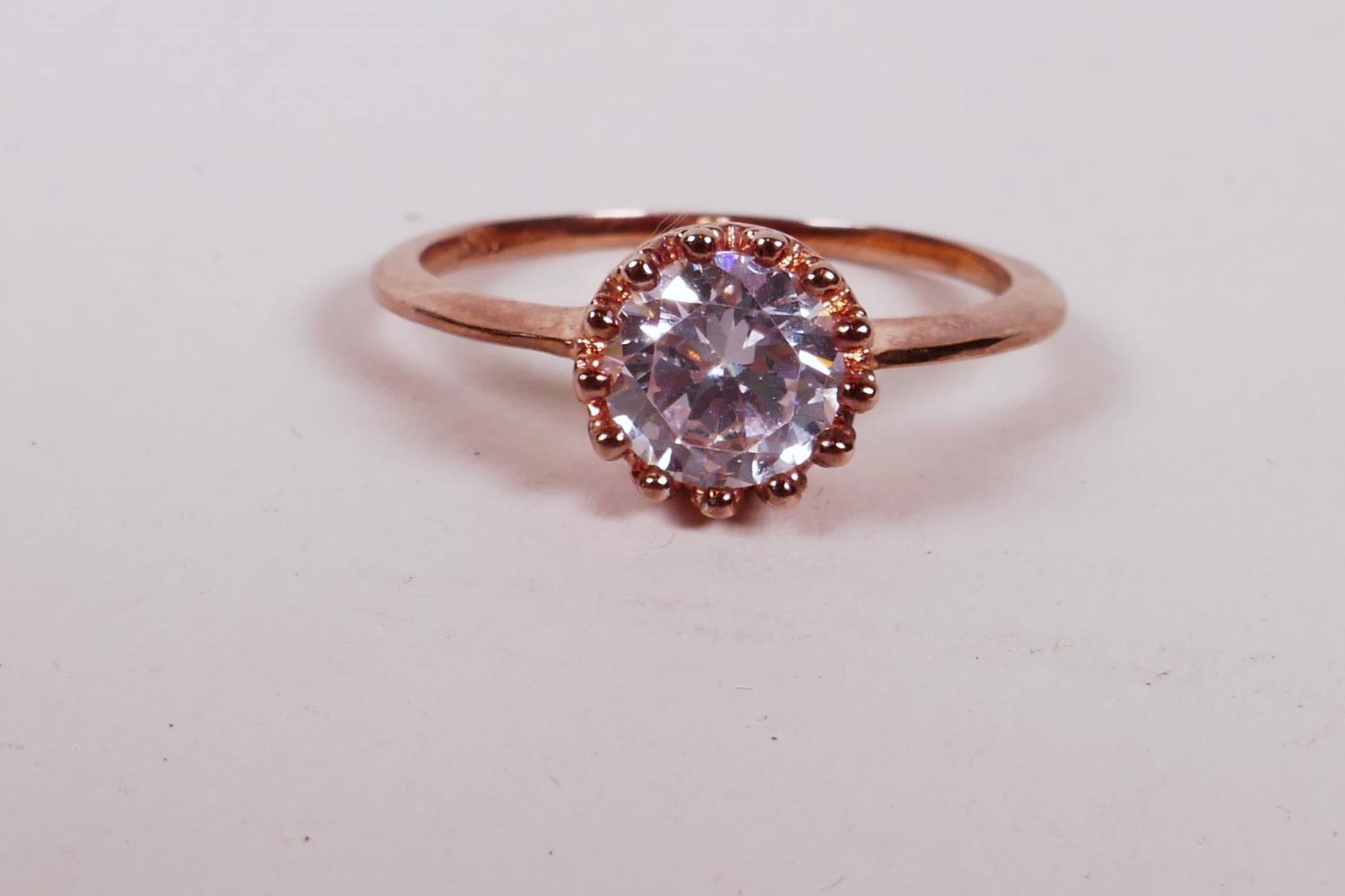 A 10ct rose gold solitaire ring, set with cubic zirconium stone, 2.3g, size 'U' - Image 2 of 3