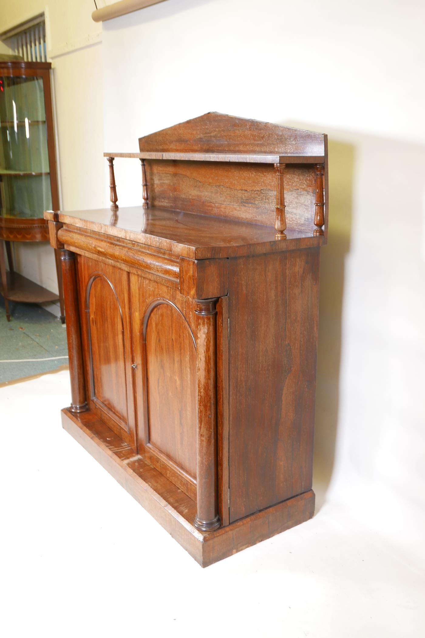 A Victorian rosewood chiffonier, with a single drawer over two doors flanked by columns, 46" x - Image 3 of 4