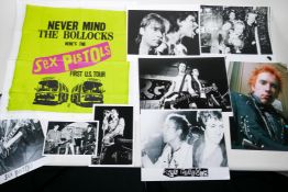 A collection of punk rock photographs, mainly the Sex Pistols, together with a fabric print
