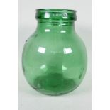 An early blown green glass terrarium jar by Viressa, 10" high