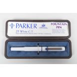 A rare white Parker 25 fountain pen, in original box, 5" long