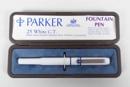 A rare white Parker 25 fountain pen, in original box, 5" long