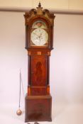 An early C19th eight day mahogany long case clock, with inlaid satinwood panels, the hood with