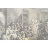 A pair of C18th mezzotints after Hogarth, 'The Madhouse' and 'The Rake's Marriage', 15½" x 12½"