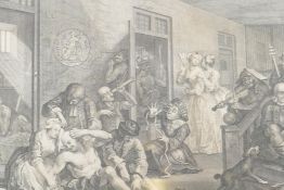 A pair of C18th mezzotints after Hogarth, 'The Madhouse' and 'The Rake's Marriage', 15½" x 12½"