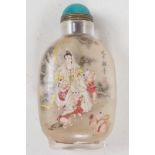 A Peking glass snuff bottle with interior decoration depicting a lady with five children, the