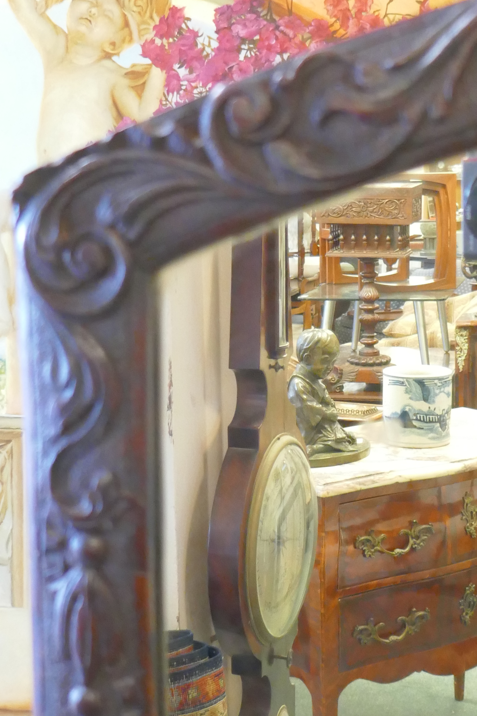 A C19th walnut cheval mirror with carved frame - Image 3 of 3