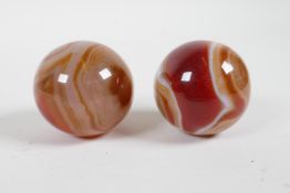 A pair of agate meditation balls, 1½"