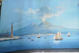 A pair of watercolour and gouache paintings of the Bay of Naples and Mount Vesuvius before and