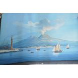 A pair of watercolour and gouache paintings of the Bay of Naples and Mount Vesuvius before and