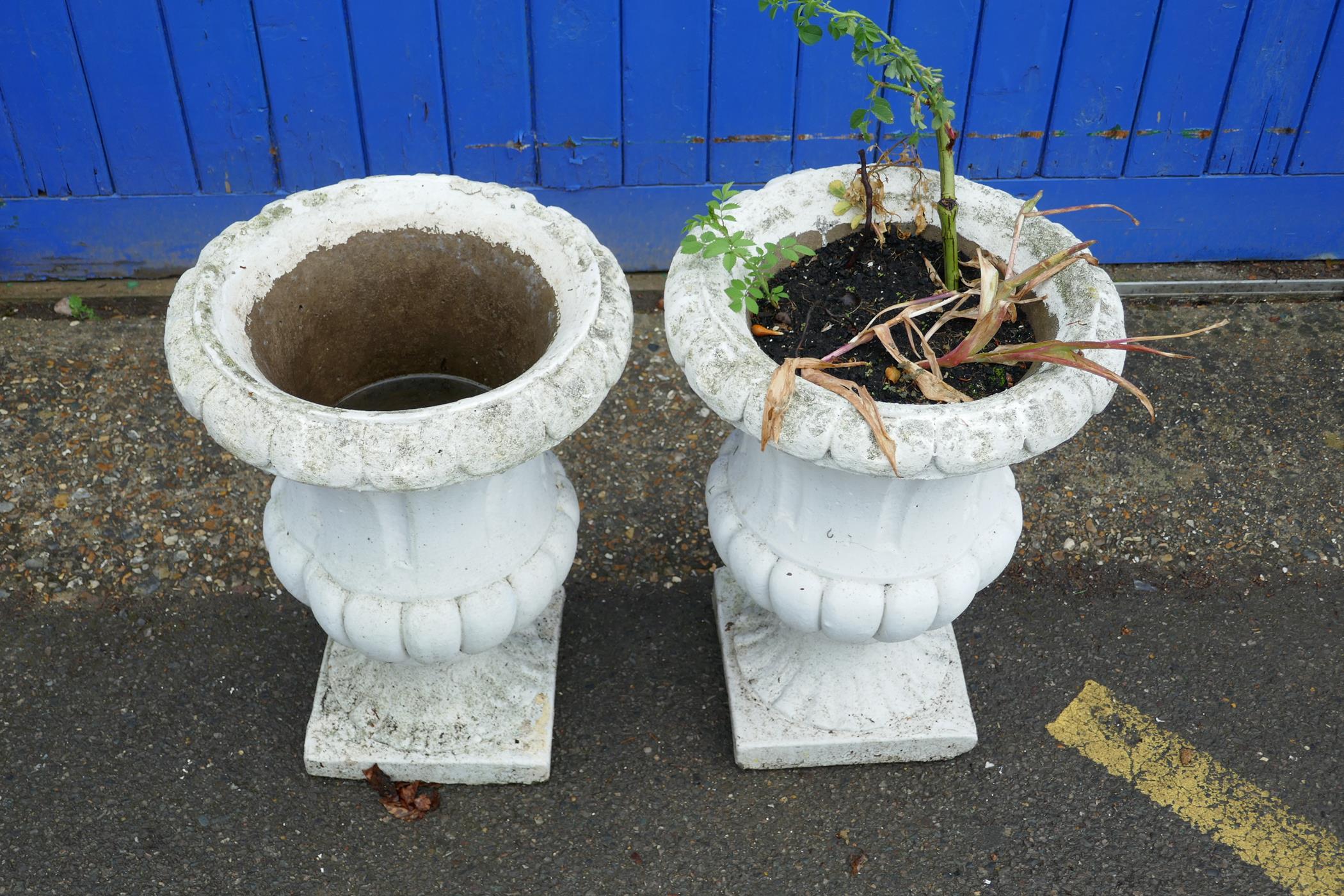 A pair of painted concrete garden urns, 22½" high, 16½" diameter - Image 2 of 2