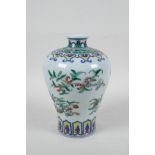 A Chinese doucai porcelain meiping vase decorated with branches bearing fruit, 6 character mark to