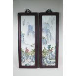 A pair of Chinese Republic style porcelain panels depicting  mountain landscape scenes in the