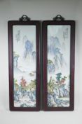 A pair of Chinese Republic style porcelain panels depicting  mountain landscape scenes in the