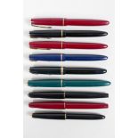 A collection of nine Parker fountain pens including Duofolds, 17s, Junior etc, most with 14ct nibs