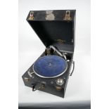 A Columbia 201 Picnic gramophone in black rexine case, A/F, 16" x 11" x 7"