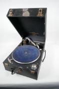 A Columbia 201 Picnic gramophone in black rexine case, A/F, 16" x 11" x 7"