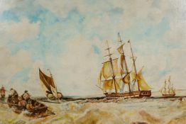 Van Barth, shipping off the coast, Dutch maritime scene, oil on panel, 85, unframed, 18½" x 13½"