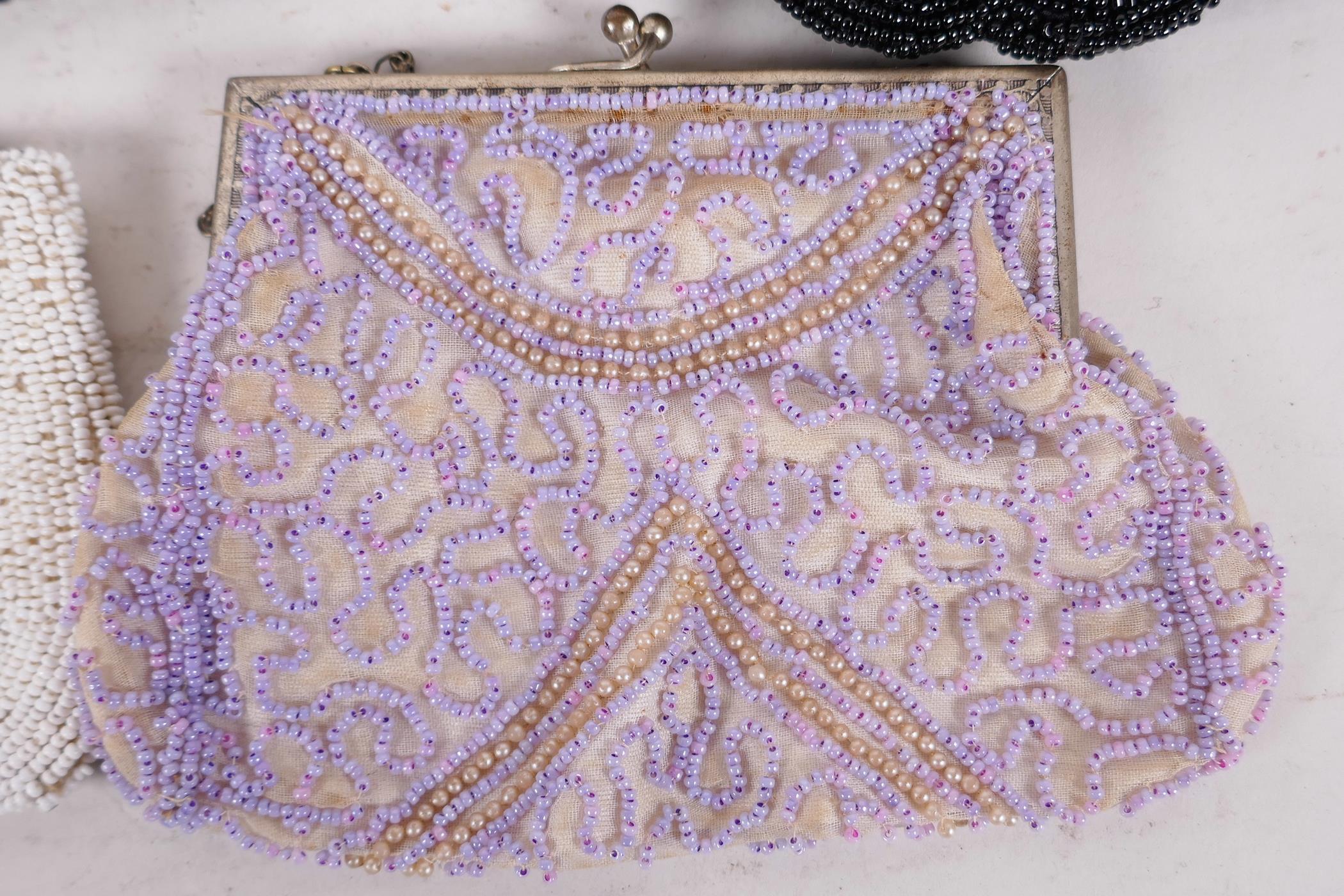 A vintage diamante purse, 6" x 5", and three beadwork purses - Image 4 of 5