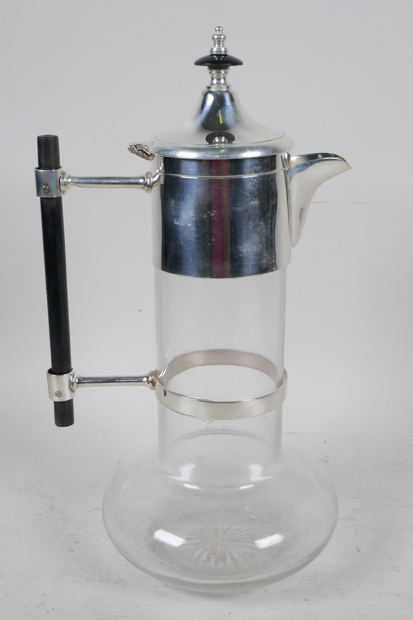 A Christopher Dresser style silver plate and glass claret jug, 11½" high - Image 2 of 2