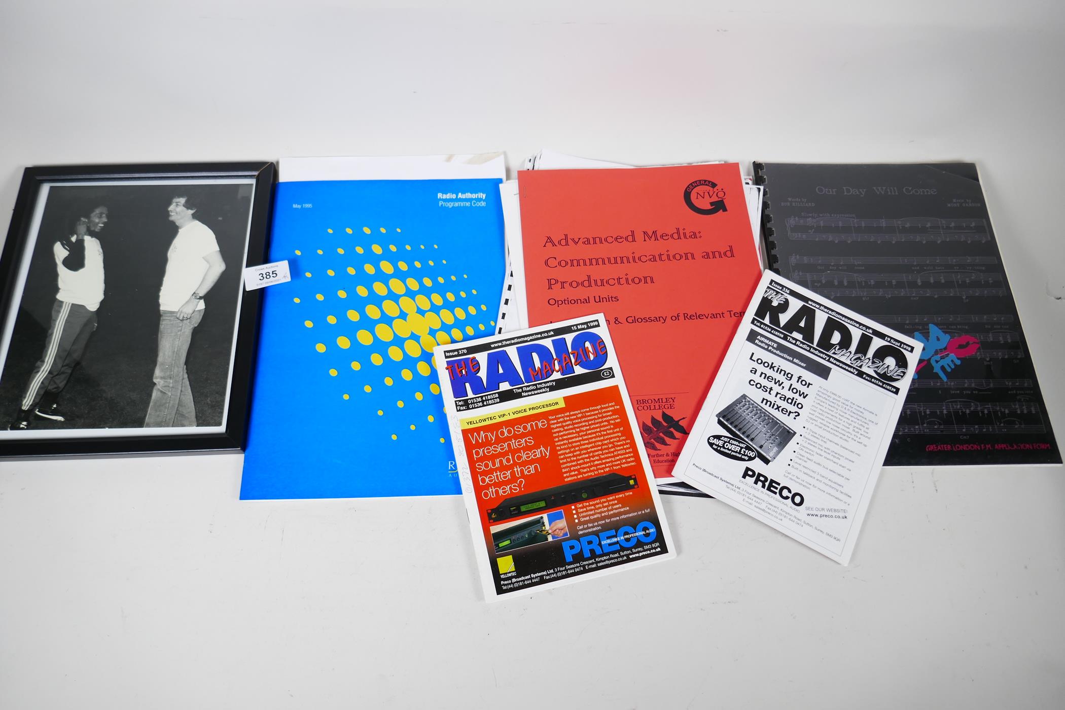 A collection of ephemera relating to the Radio 1 and pirate radio DJ 'Dave Cash' including a