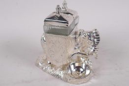 A silver plated table cruet cast as an elephant and howdah, 4½" high