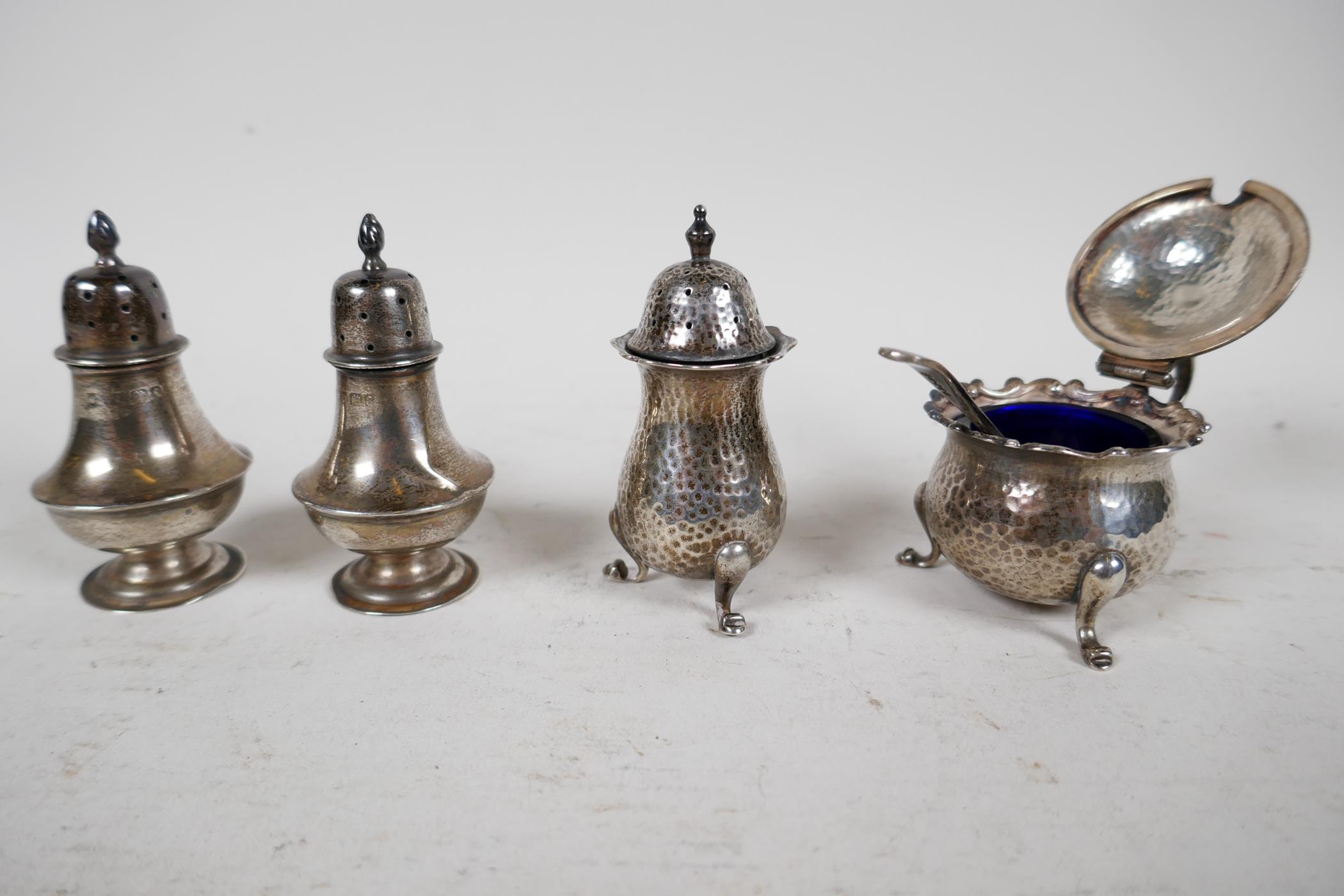 A quantity of sterling silver, all hallmarked, including cruets, two serving spoons, a pusher, - Image 2 of 9