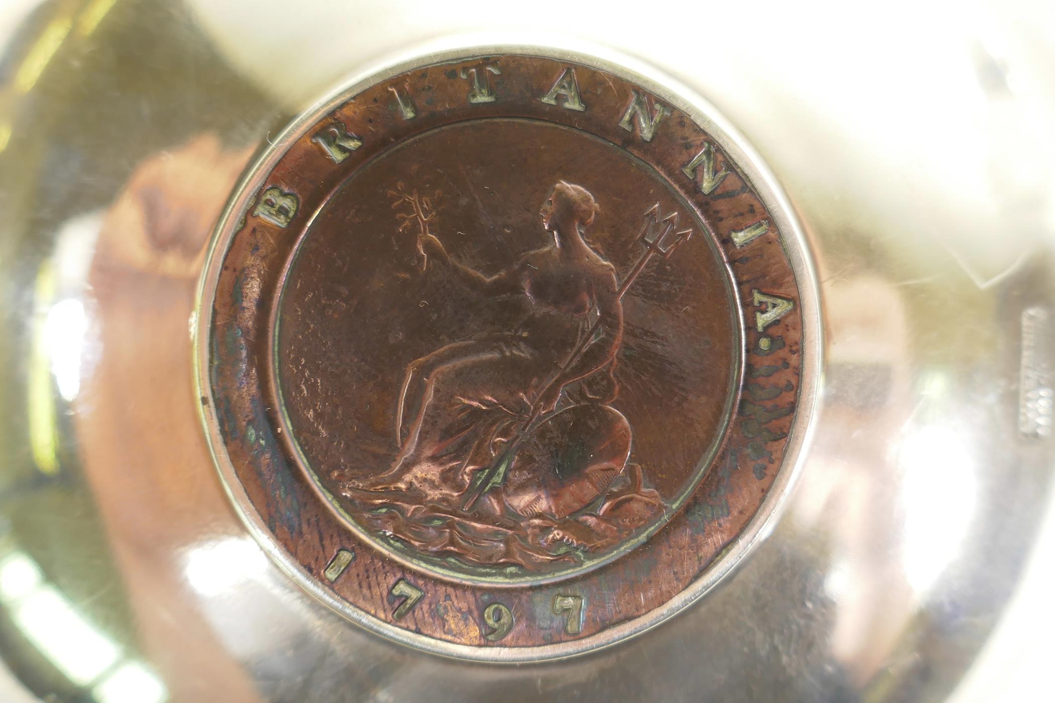 A late C19th sterling silver trinket dish inset with a copper George III cartwheel penny dated 1797, - Image 4 of 9