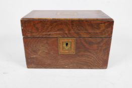 A C19th inlaid rosewood twin division tea caddy with brass details, 9" x 5", 6" high