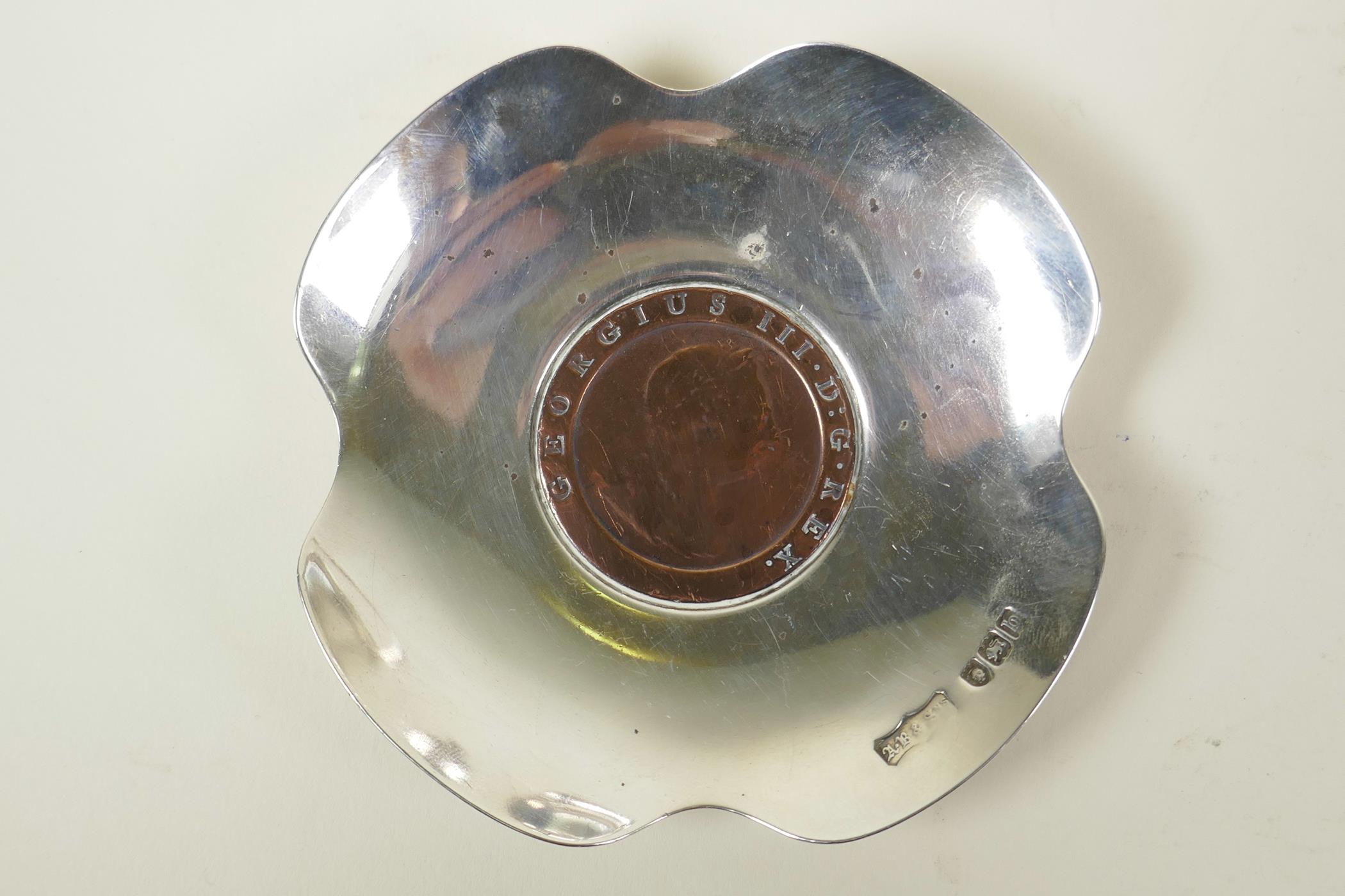 A late C19th sterling silver trinket dish inset with a copper George III cartwheel penny dated 1797, - Image 2 of 9