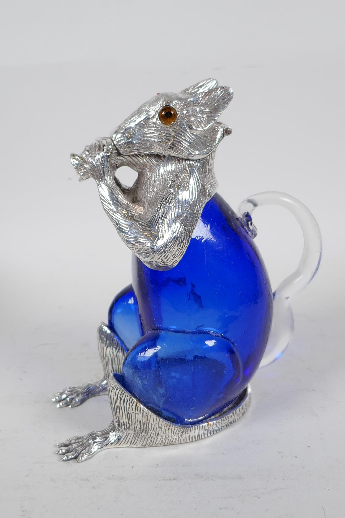 A silver plate and blue glass decanter in the form of a squirrel, 7" high - Image 3 of 4