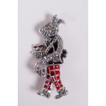 A 925 silver and plique a jour brooch in the form of an anthropomorphic rabbit, 2" long