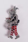 A 925 silver and plique a jour brooch in the form of an anthropomorphic rabbit, 2" long