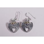 A pair of 925 silver earrings in the form of owls