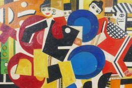 After Leger, figural abstract, oil on canvas laid on board, 16" x 12"