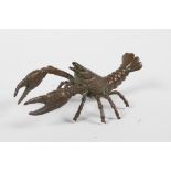 A Japanese Jizai style bronze crayfish, impressed mark to base, 4" long