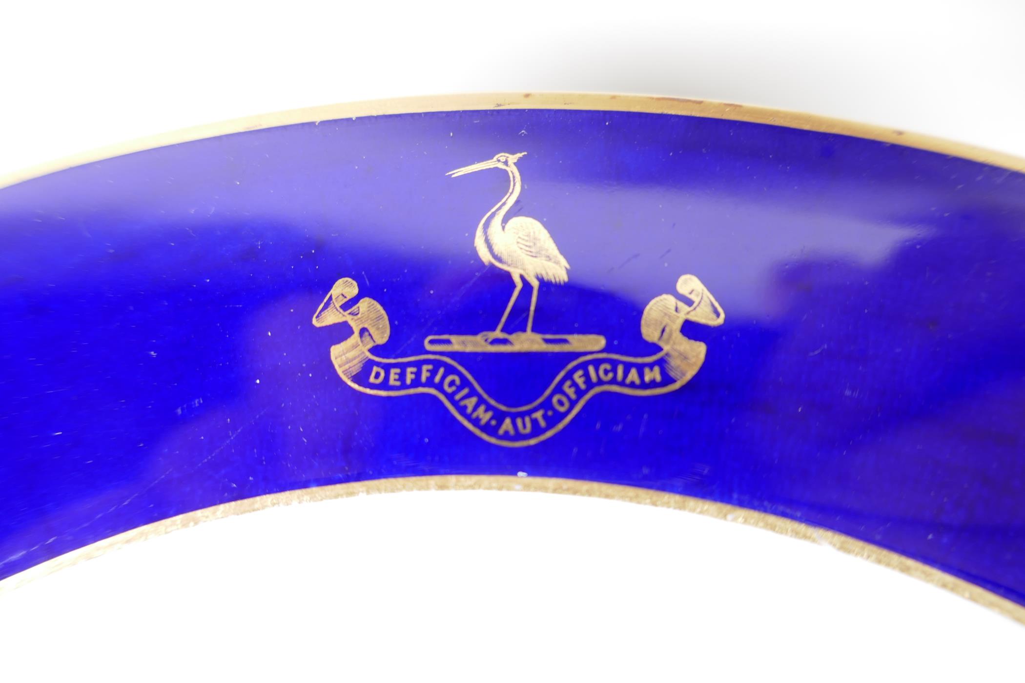 Vintage Royal Worcester cobalt blue and gilt decorated tableware, embellished with a heron crest and - Image 3 of 4
