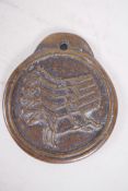 A Chinese bronze pendant decorated with calligraphy and seal mark, the reverse with running