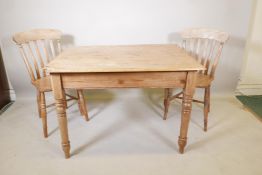 A C19th pine scullery table with single end drawer on turned supports, 29" high x 42" x 33",