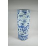 A Chinese ceramic stick stand, with blue and white dragon decoration, 25" high