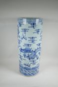 A Chinese ceramic stick stand, with blue and white dragon decoration, 25" high