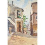 French School, street scene, titled verso 'A Corner of Montmartre', indistinctly signed, early