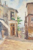 French School, street scene, titled verso 'A Corner of Montmartre', indistinctly signed, early
